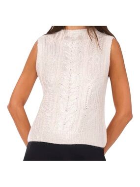 NWT Vince Camuto Silver-Front-Sheen Cable Knit Funnel Neck Sweater Sz M